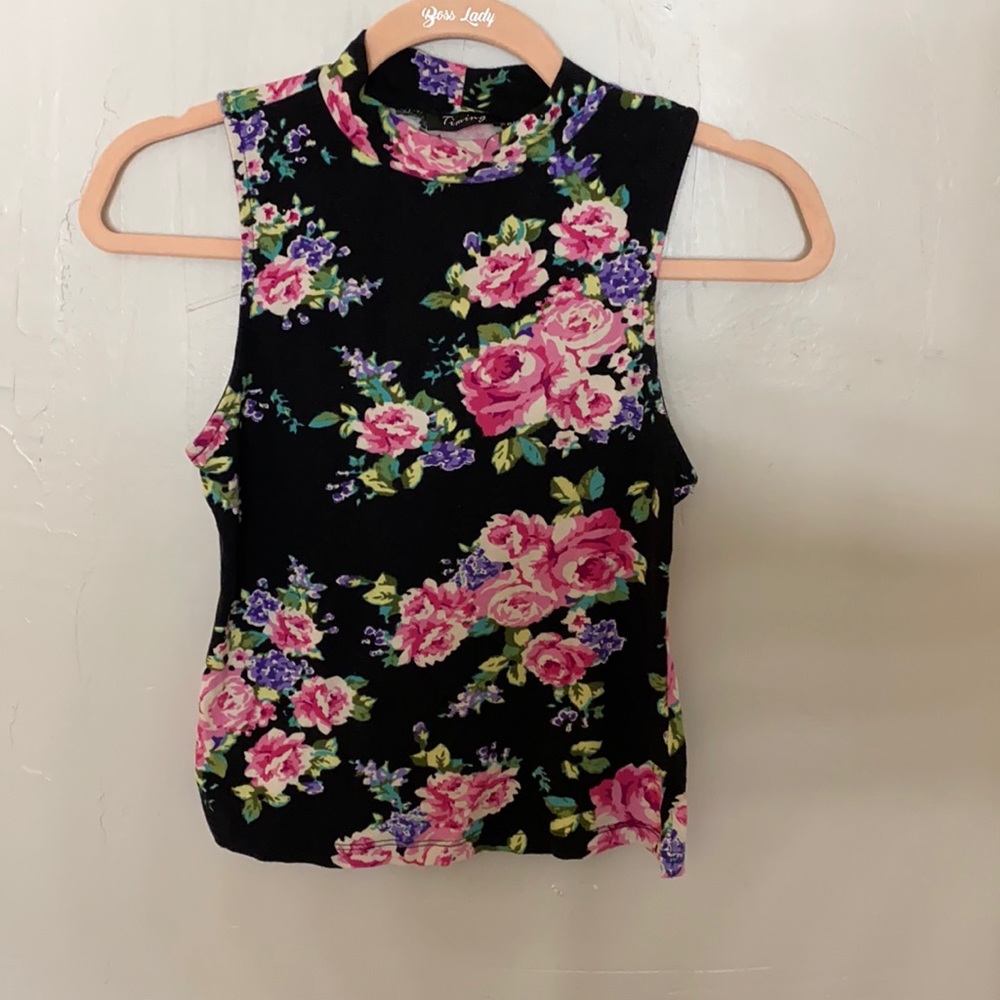Size small black top with pink flowers
